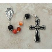 Sterling Silver Rosary, Carnelian & Black Onyx Beads w/ Black Onyx Cross