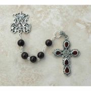 Sterling Silver Rosary, Garnet Beads w/ Garnet Cross
