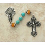 Sterling Silver Rosary, Turquoise Balls w/ Amber Our Father Beads