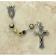Sterling Silver Rosary, Hand Blown Glass w/ Multi-Stone Cross