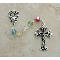 Sterling Silver Rosary, Swarovski Crystal, Pastel Mix
