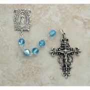 Sterling Silver Rosary, Swarovski Crystal, Aqua, Lourdes Center
