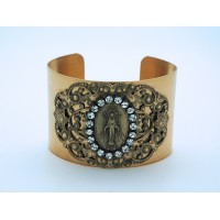 Vintage Style Cuff Bracelet, Miraculous Medal, Clear Swarovski Crystals