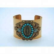 Vintage Style Cuff Bracelet, Miraculous Medal, Turquoise Swarovski Crystals