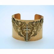 Vintage Style Cuff Bracelet, Angels w/ Swarovski Crystal Cross