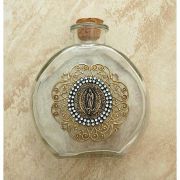 Vintage Style Holy Water Bottle, Guadalupe Medal, Double Row Swarovski Crystals