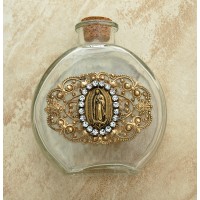 Vintage Style Holy Water Bottle, Guadalupe Medal, Clear Swarovski Crystals