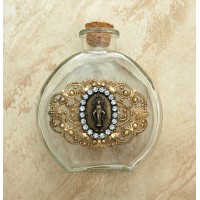 Vintage Style Holy Water Bottle, Miraculous Medal, Clear Swarovski Crystals