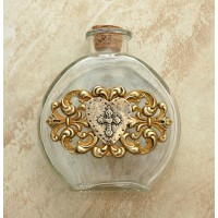 Vintage Style Holy Water Bottle, Hammered Heart w/ Cross Medal