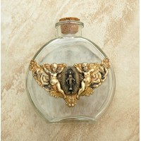 Vintage Style Holy Water Bottle, Angels w/ Miraculous Medal
