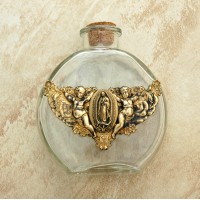 Vintage Style Holy Water Bottle, Angels w/ Guadalupe Medal