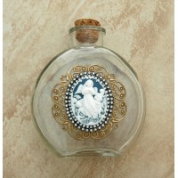 Vintage Style Holy Water Bottle, Angel Cameo, Double Row Swarovski Crystals