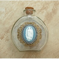 Vintage Style Holy Water Bottle, Guadalupe Cameo, Double Row Swarovski Crystals