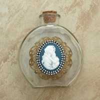 Vintage Style Holy Water Bottle, Mary of the Streets Cameo, Double Row Swarovski Crystals