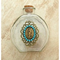 Vintage Style Holy Water Bottle, Guadalupe Medal, Turquoise Swarovski Crystals