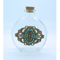 Vintage Style Holy Water Bottle, Miraculous Medal, Turquoise Swarovski Crystals