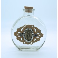 Vintage Style Holy Water Bottle, Miraculous Medal, Clear Swarovski Crystals