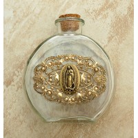 Vintage Style Holy Water Bottle, Guadalupe Medal