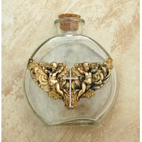 Vintage Style Holy Water Bottle, Angels w/ Swarovski Crystal Cross