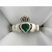 Sterling Silver Ring, Green Claddagh