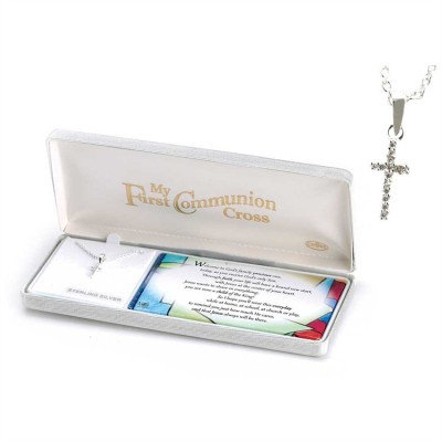 1/2 Inch Sterling Silver Cubic Zirconia Cross 16 Inch Chain Lbox - 714611182863 - 73-2646