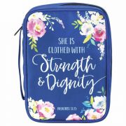 Bible Cover Blue She Is Clothed Floral -xl