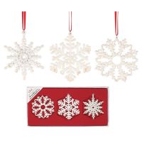 3 asst. Snowflake Christmas Ornament Plastic White Glitter (Pack of 3)