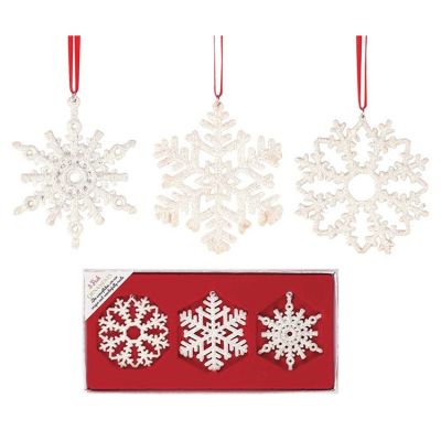 3 asst. Snowflake Christmas Ornament Plastic White Glitter (Pack of 3) - 603799007467 - CHO-8029