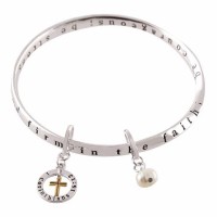 Bracelet 1 Cor Circle Cross & Pearl Silver Plated Mob
