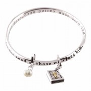 Bracelet Rom 8:28 Cross/bible/pearl Silver Plated Mob