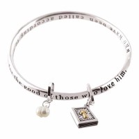 Bracelet Rom 8:28 Cross/bible/pearl Silver Plated Mob
