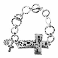 Bracelet Ps46:10 Sideways Cross Silver Plated Oval Link