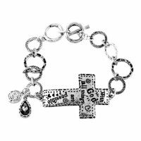 Bracelet Mat19:26 Sideway Cross Silver Plated Oval Link