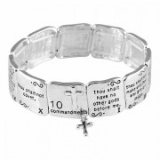 Bracelet 10 Comm/Cross Tiles Silver Plated Stretch