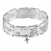 Bracelet 10 Comm/Cross Tiles Silver Plated Stretch