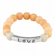 Bracelet Love Beads Coral/whi Stretch Silver Plated