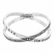 Bracelet-Faith, Hope, Love Silver Plated 2 Tone Textured X Shape