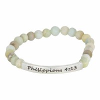 Bracelet-ph 4:13 Gen Stn Bead Stretch Silver Plated