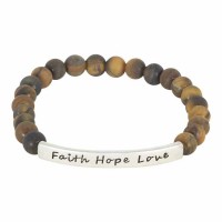 Bracelet-Faith, Hope, Love Gen Stone Bead Stretch Silver Plated
