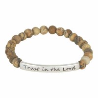 Bracelet-trust Gen Stone Bead Stretch Silver Plated