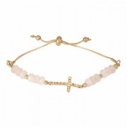 Bracelet-sideways Cross/cz/Pink Stone Gold Plated
