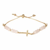 Bracelet-sideways Cross/cz/Pink Stone Gold Plated
