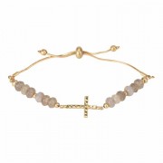 Bracelet-sideways Cross/cz/grey Stone Gold Plated