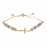 Bracelet-sideways Cross/cz/grey Stone Gold Plated