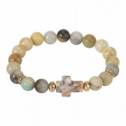 Bracelet-sideways Cross/cz/mint Stone Glp Plt