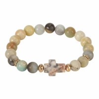 Bracelet-sideways Cross/cz/mint Stone Glp Plt