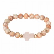 Bracelet-sideway Stone Cross Coral Stone