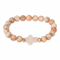 Bracelet-sideway Stone Cross Coral Stone Bracelet-sideway Stone Cross Coral Stone