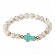 Bracelet-sideway Stone Cross White Stone