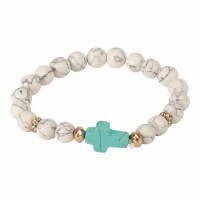 Bracelet-sideway Stone Cross White Stone